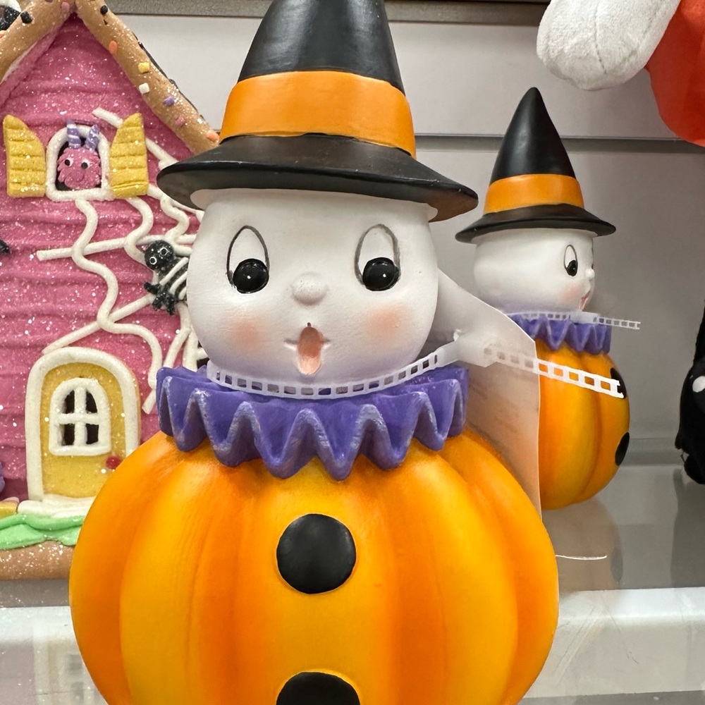 Retro Vintage Halloween Pumpkin Ghost  W/ Witch Hat